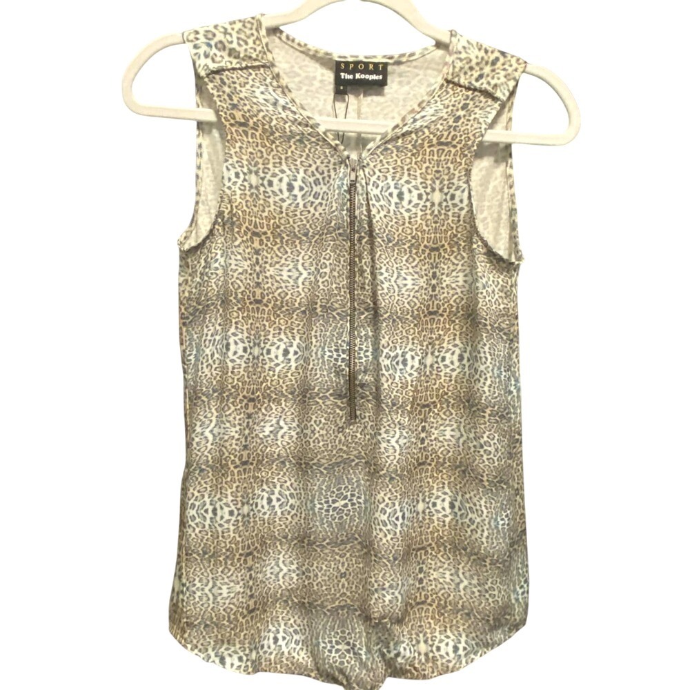 SPORT The Kooples Leopard Print Sleeveless Zipper Front Top Women's Size S